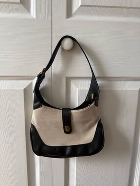 Black and Cream Canvas Shoulder Bag - Classic Women's Handbag